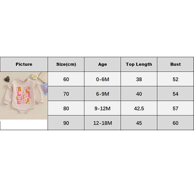 Kids Toddler Baby Girl In My Big / Lil Sister Era Print Ruffle Long Sleeve Pullover Top or Romper