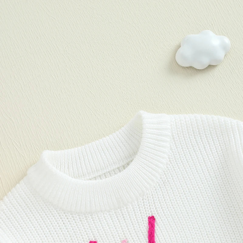 Baby Toddler Girls Lil/Big Sister Sweater Letter Bow Embroidery Crew Neck Long Sleeve Pullover Knit Top