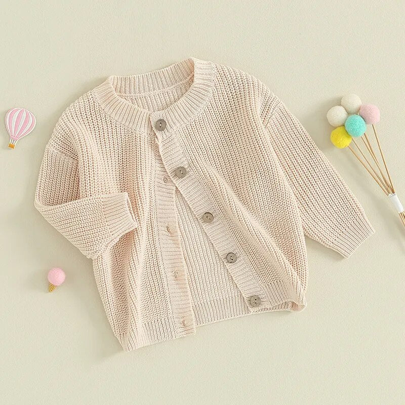 Baby Boys Girls Button Up Sweater Solid Color Loose Long Sleeve Knitwear Cardigan