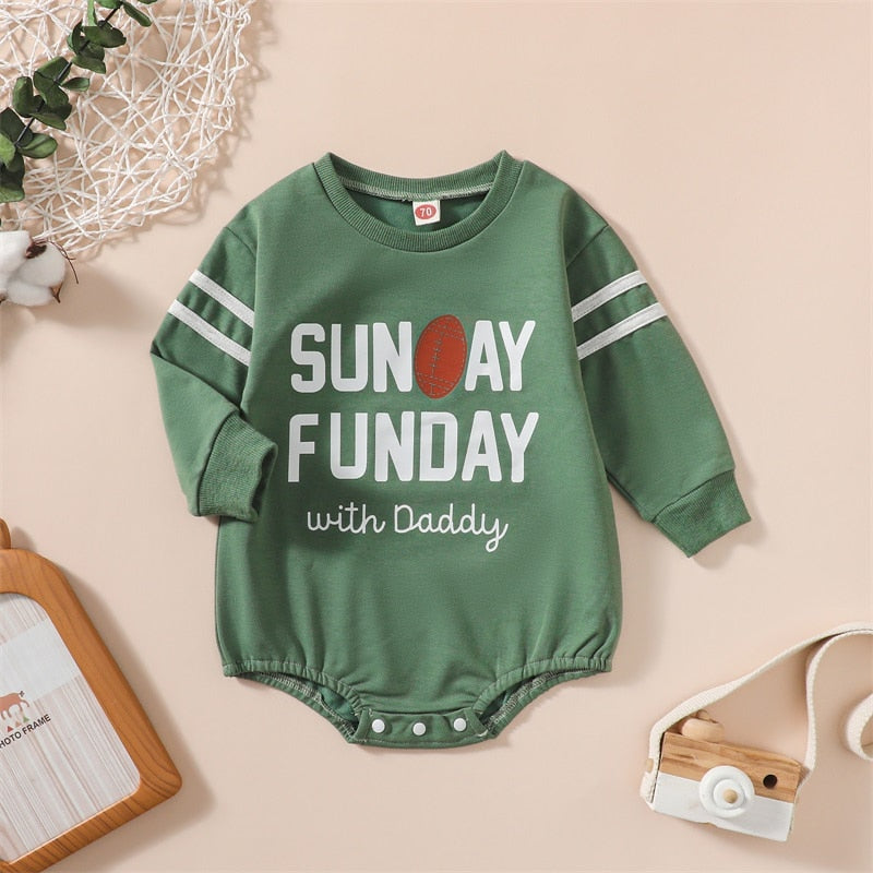 Baby Boys Girls Bodysuit Romper Football Letter Print Crew Neck Long Sleeve Jumpsuits