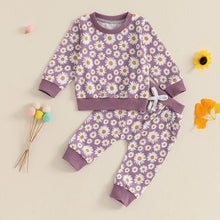 Load image into Gallery viewer, Baby Toddler Girls 2Pcs Fall Outfit Daisy Flower Print Long Sleeve Crewneck Top and Elastic Pants Jogger Set
