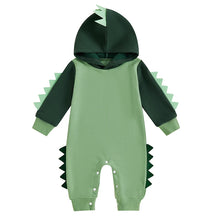 Load image into Gallery viewer, Baby Boys Romper Hooded Dinosaur Shaped Contrast Color Long Sleeve Fall Bodysuit Jumpsuit
