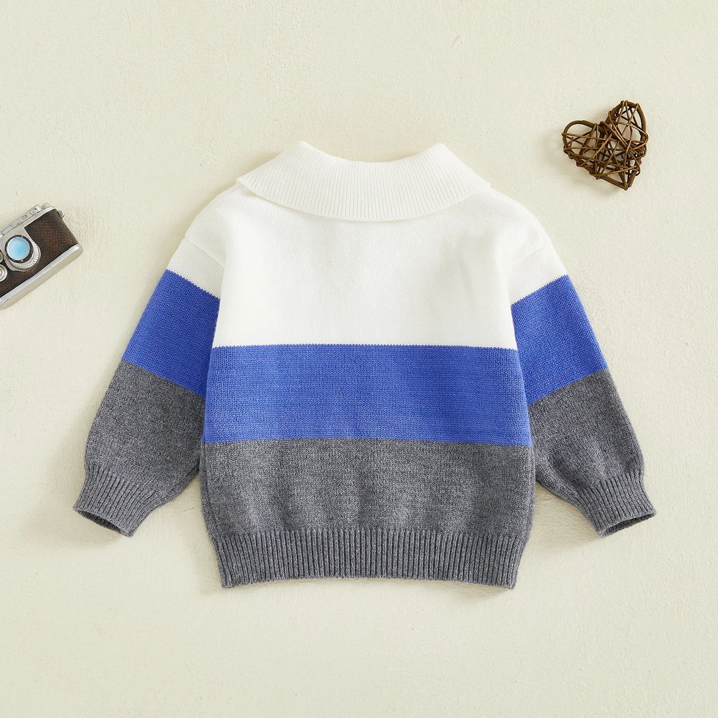 Baby Toddler Boy Sweater Lapel Collar Long Sleeve Patchwork Upper Button Down Pullover Warm Knit Tops