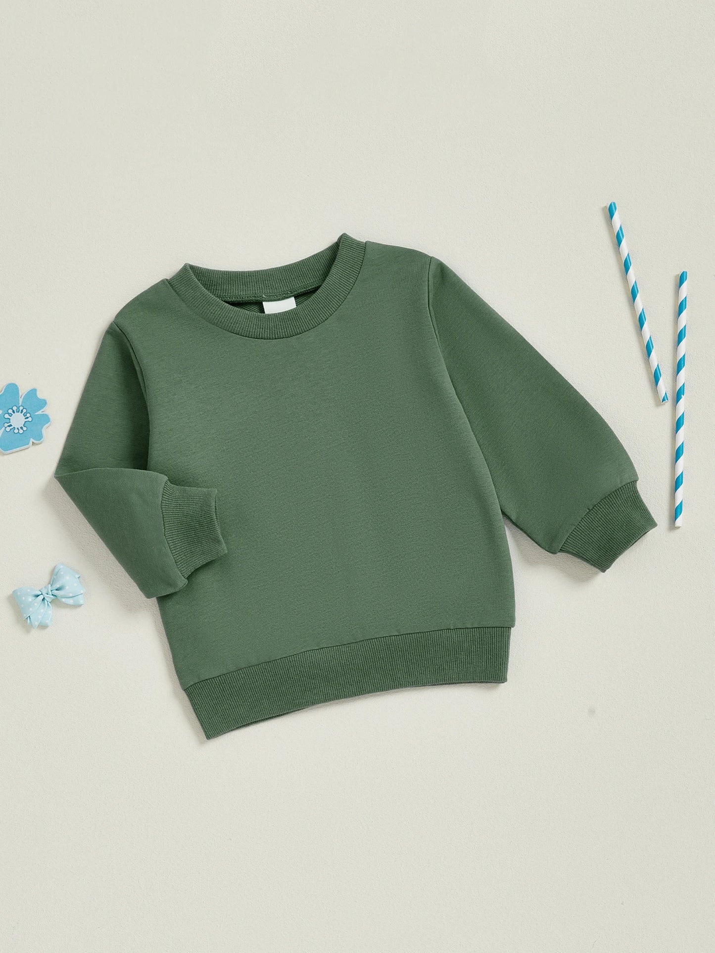 Baby Toddler Kids Boy Girl Solid Color Long Sleeve Round Neck Pullover Loose Top