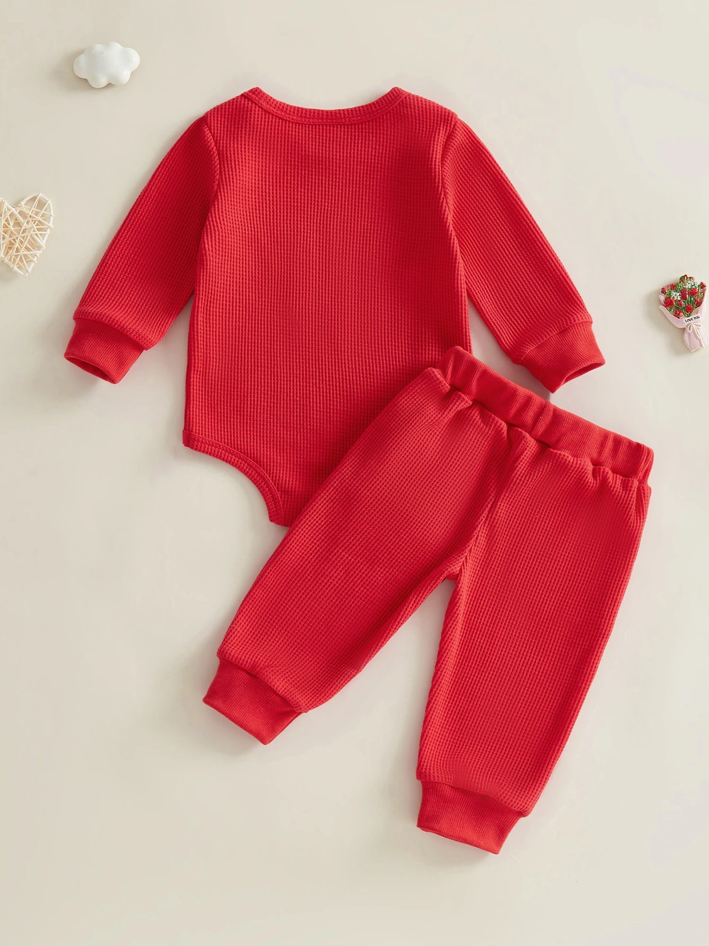 Baby Boys 2Pcs Lover Boy Valentine's Day Outfit Long Sleeve Crew Neck Letter Embroidery Romper Drawstring Jogger Pants Set