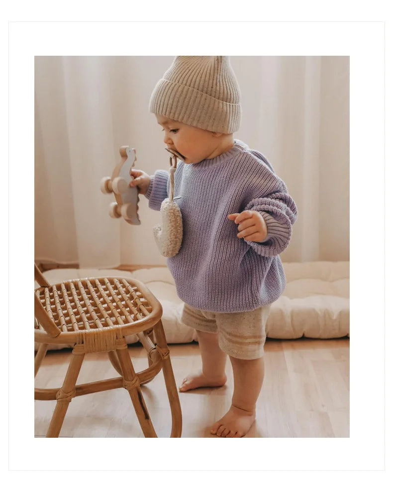 Newborn Baby Sweater Kid Boy Girl Winter Clothes Warm Thick Knit Pullover Top Infant Long Sleeve Basic Knitwear Outfit