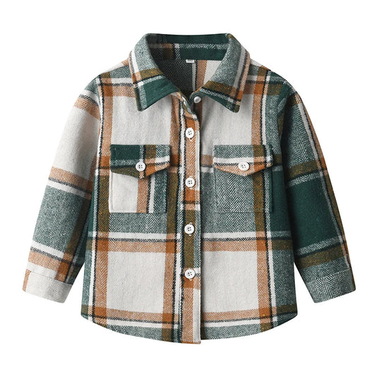 Toddler Kids Boy Plaid Shirt Lapel Neck Long Sleeve Button-down Top with Pockets Casual Streetwear