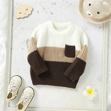Load image into Gallery viewer, Baby Toddler Boys Girls Knit Sweater Contrast Color Pocket Crewneck Pullover Long Sleeve Top
