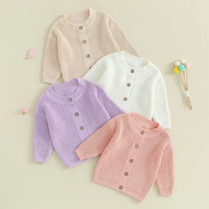 Baby Boys Girls Button Up Sweater Solid Color Loose Long Sleeve Knitwear Cardigan