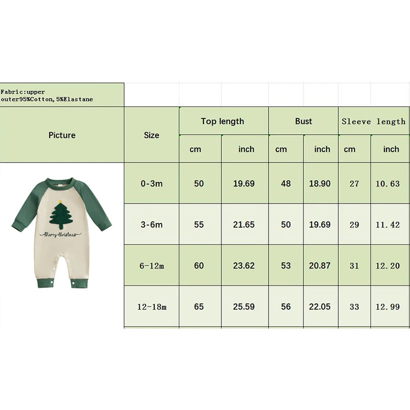 Baby Boy Merry Christmas Jumpsuit Christmas Tree Letter Embroidered Round Neck Raglan Long Sleeve Romper