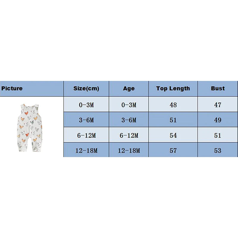 Baby Girls Boys Romper Infant Hen Chicken Print Straps Sleeveless Tank Top Long Leg Bodysuit Summer Clothes Jumpsuits Overalls