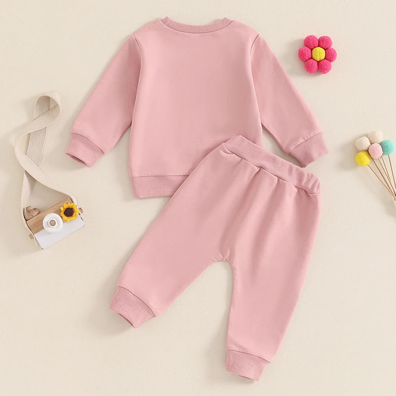 Baby Toddler Girls 2Pcs Fall Outfit Miss Steal Your Snacks Letter Print Long Sleeve Crewneck Top and Elastic Waist Pants Set