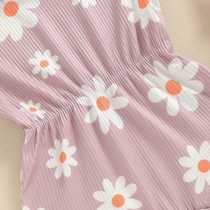 Baby Girls 2Pcs Rompers Daisy Print Round Neck Sleeveless Tank Top Bodysuit Summer Clothes with Headband