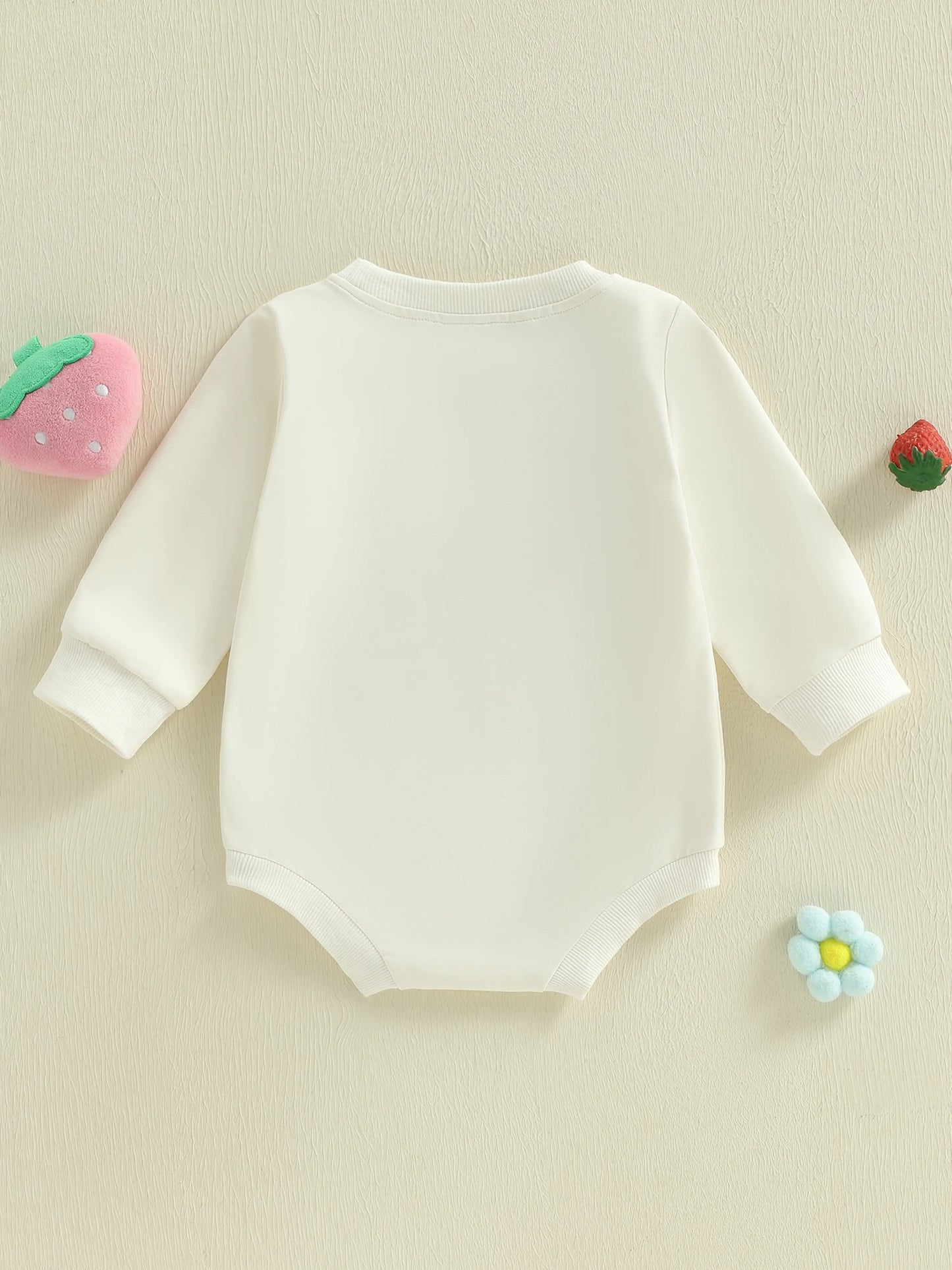 Baby Girls Spring Romper Strawberry Flower Embroidery Long Sleeve Round Neck Bubble Jumpsuit
