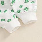 Baby Toddler Girls Boys 2Pcs St. Patrick's Day Outfit Four Leaf Clover Shamrock Print Long Sleeve Crewneck Top and Elastic Pants Jogger Set