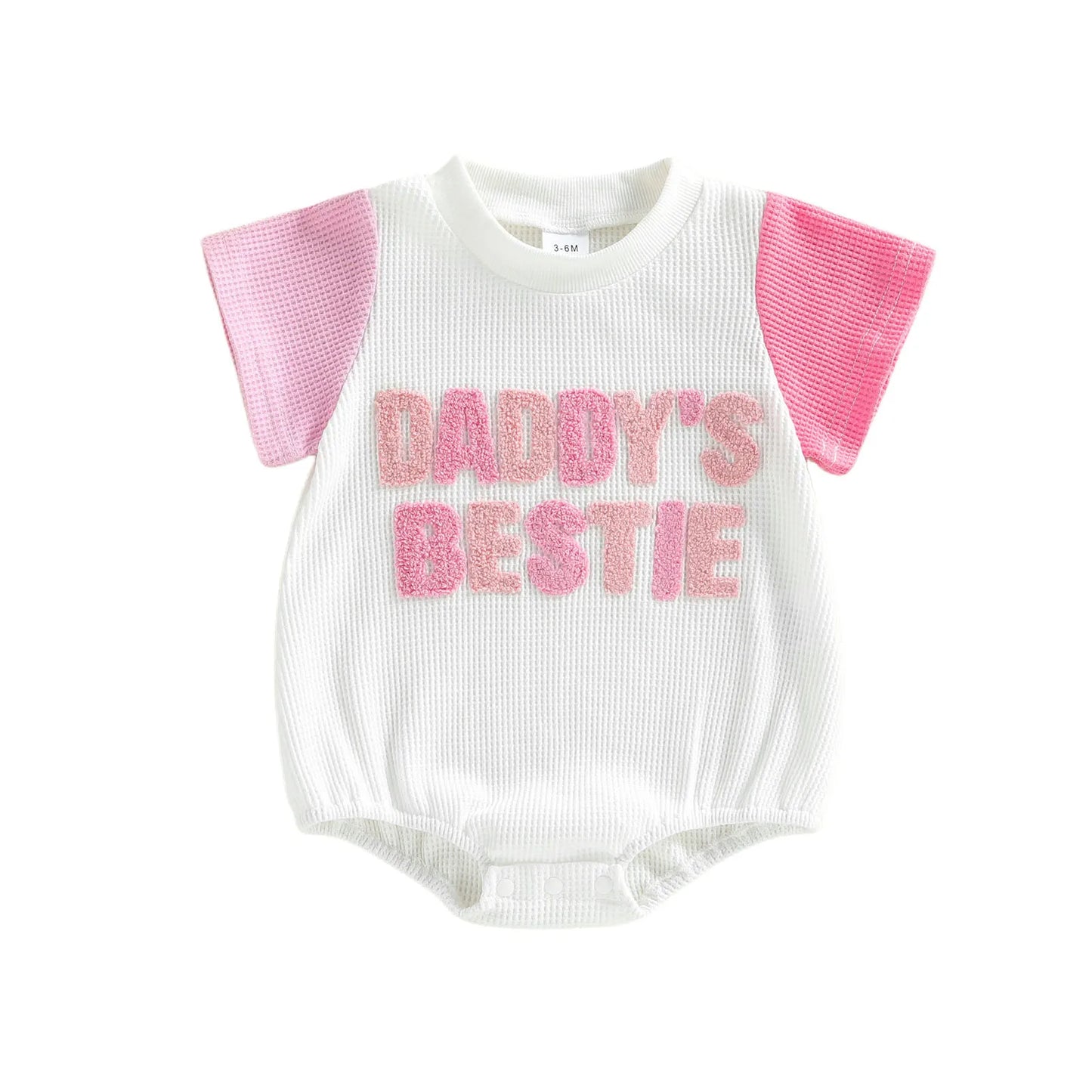 Baby Girls Daddy's Bestie Summer Romper Fashionable Letters Embroidery Short Sleeve Round Neck Jumpsuit