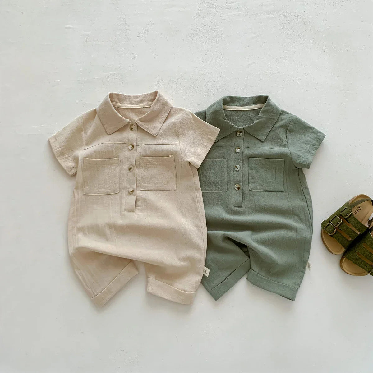 Solid Linen Overalls Jumpsuit Romper