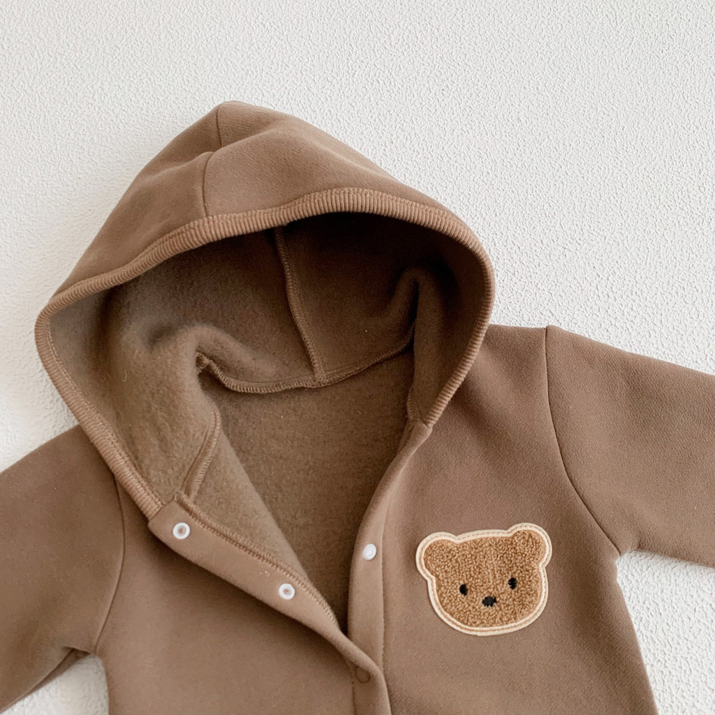 Teddy Bear Patch Hoodie Jumpsuit Romper