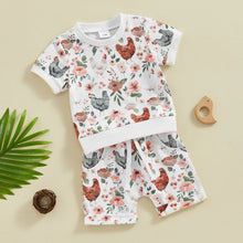 Load image into Gallery viewer, Toddler Baby Girls Boys Shorts Sets Short Sleeve Floral Chick Print Top Drawstring Shorts Outfit

