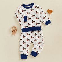 Load image into Gallery viewer, Baby Toddler Boys 2Pcs Fall Jogger Set Duck Print Long Sleeve Crew Neck Top with Elastic Waist Pants Outfit
