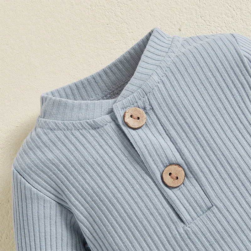 Baby Toddler Girl Boy 2Pcs Autumn Ribbed Clothes Sets Long Sleeve Bodysuits + Elastic Pants 2PCs Outfit