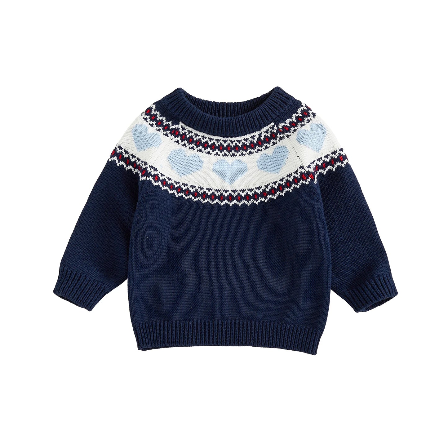 Baby Toddler Boy Girl Valentine's Day Sweater Heart Pattern Crewneck Long Sleeve Pullover Chunky Knit Top