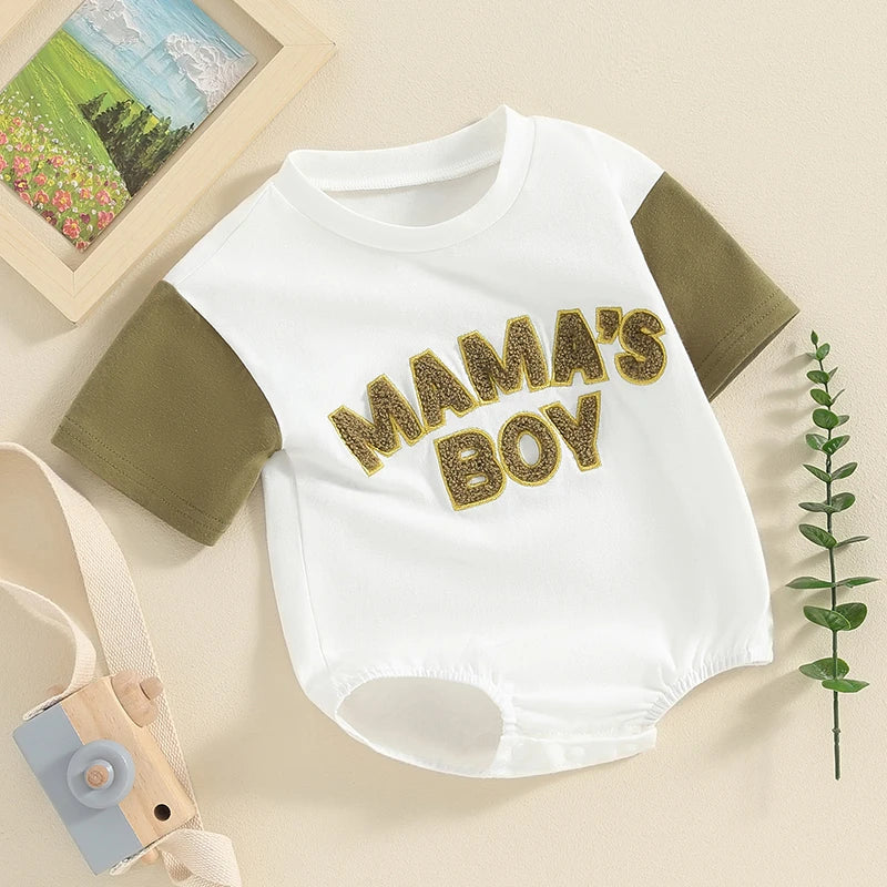 Baby Boy Mama's Boy Romper Short Sleeve Bodysuit Crew Neck Jumpsuit Summer Spring