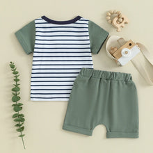 Load image into Gallery viewer, Toddler Baby Boy 2Pcs Summer Clothes Striped Patchwork Short Sleeve T-Shirt Top and Shorts Outfit Set

