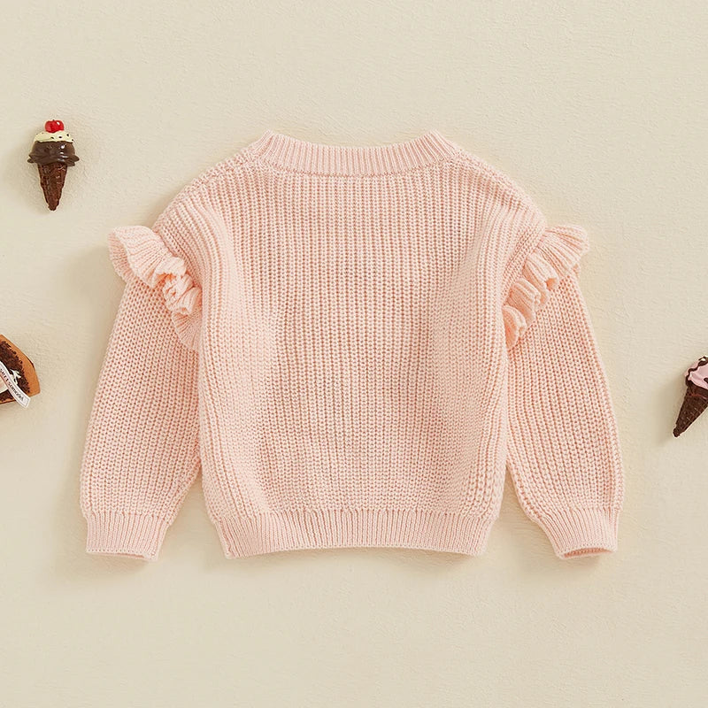 Baby Toddler Girls Valentine's Day Sweater Long Sleeve Round Neck Ice Cream Heart Letters Sweet Embroidery Knit Pullover Top Valentines