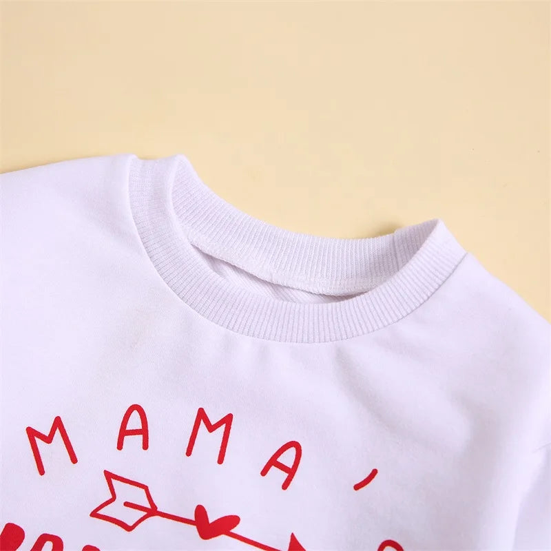 Baby Toddler Boys Girls 2Pcs Valentine's Day Outfits Long Sleeve Top Letter Mama's Valentine Arrow Print Top with Red Pants Set