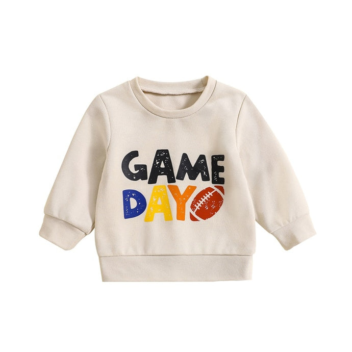 Baby Toddler Boys Girls Autumn Long Sleeve Letter Football Game Day Print Pullover Crew Neck Top