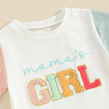 Load image into Gallery viewer, Baby Toddler Girl 2Pcs Mama&#39;s Girl Letter Embroidery Short Sleeve Round Neck Top with Solid Color Shorts Set
