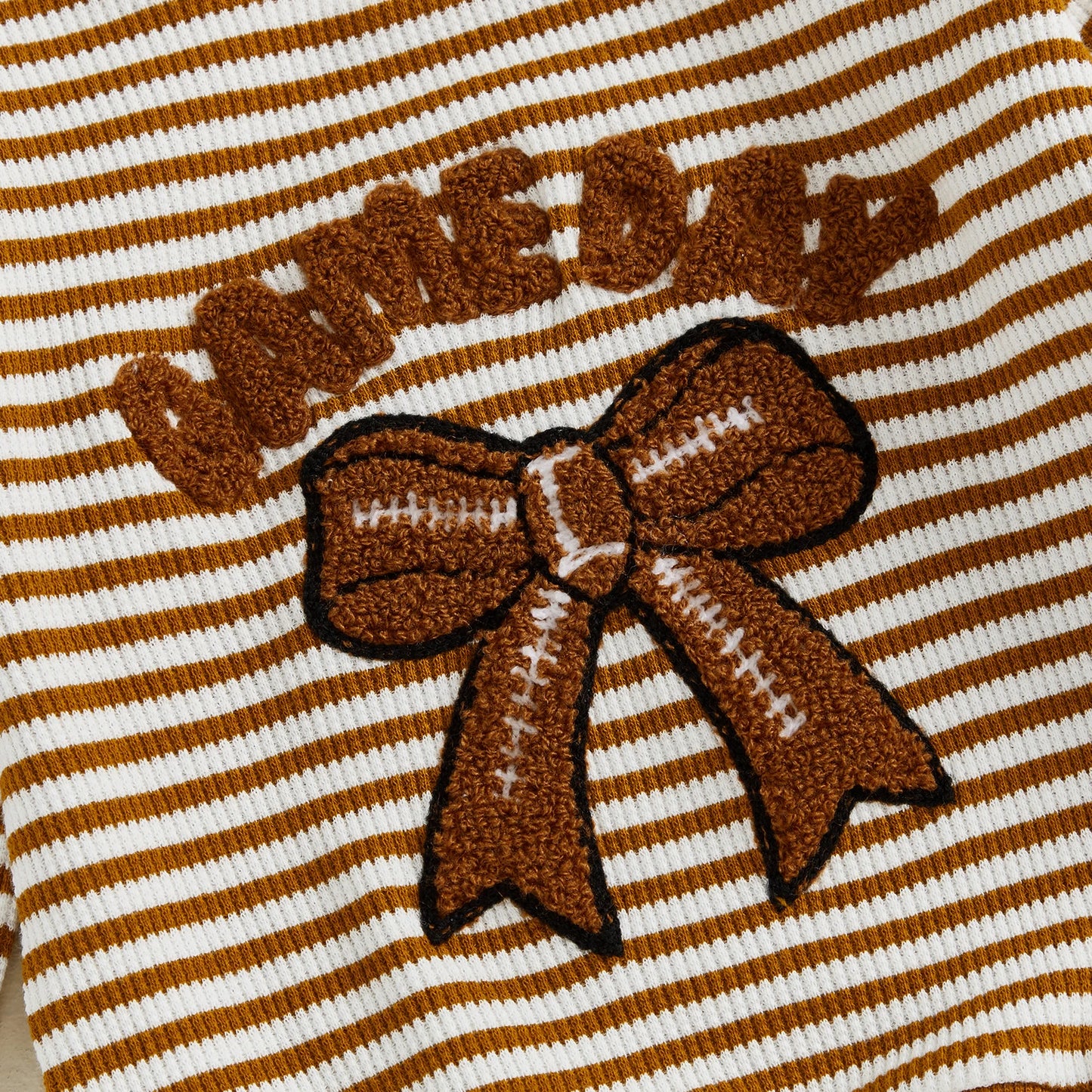 Baby Toddler Girls 2Pcs Game Day Fall Outfits Letter Bow Embroidered Striped Crew Neck Long Sleeve Top with Jogger Pants 2Pcs Set