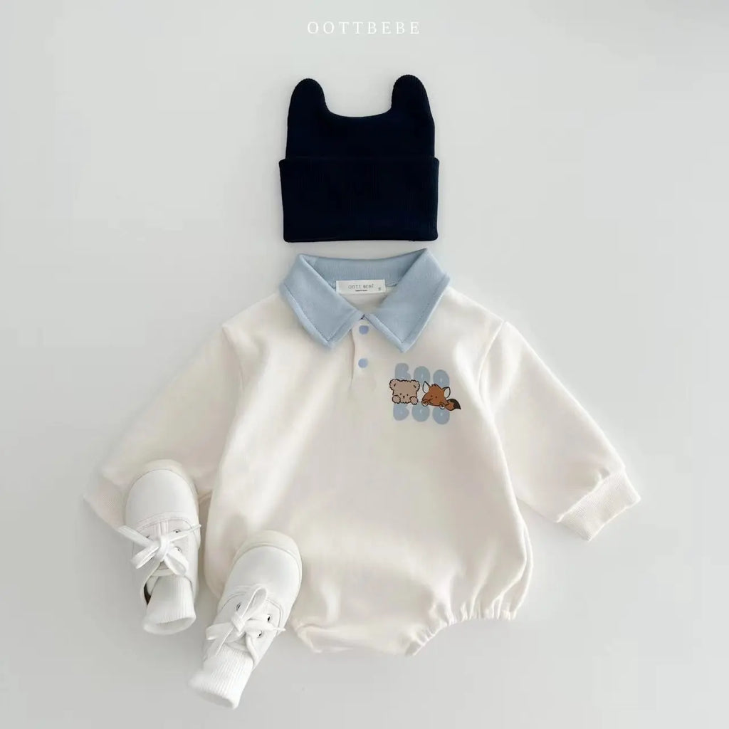 Long Sleeve Turn-Down Collar Bodysuit Romper