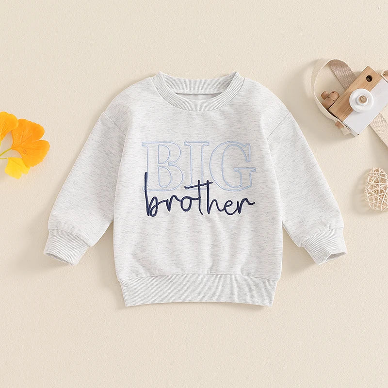 Toddler Kids Girls Boys Big Sister / Brother Matching Clothes Letter Embroidery Crew Neck Long Sleeve Pullover Top