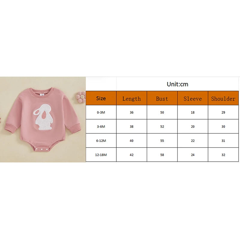 Baby Girls Easter Bubble Romper Spring Long Sleeve Bunny Rabbit Embroidery Loose Bodysuit Playsuit