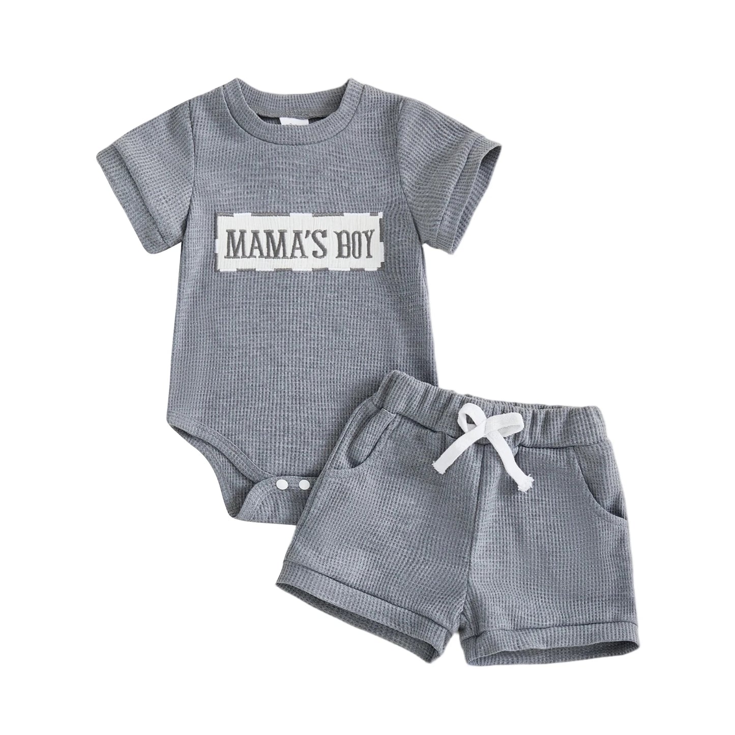 Baby Boy Girl 2Pcs Summer Clothes Mama's Boy / Auntie's Little Bestie Letter Embroidery Short Sleeve Romper Shorts 2 Pcs Outfit Set