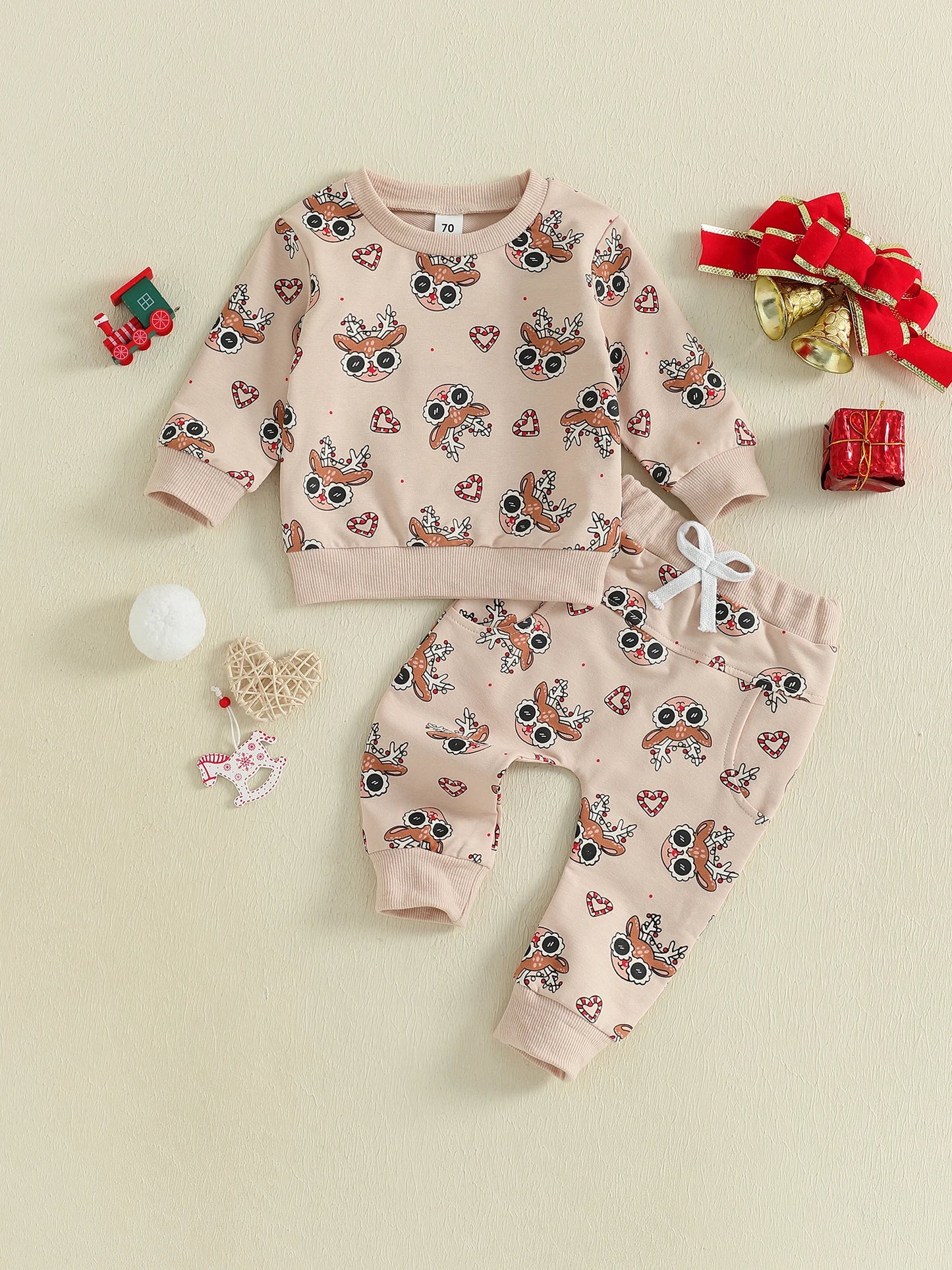 Baby Toddler Girls Boys 2Pcs Clothes Jogger Set Christmas Reindeer Pattern Long Sleeve Pullover Pants Outfit