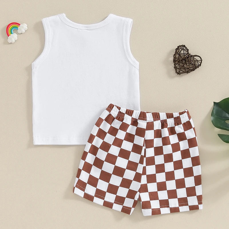 Baby Toddler Boy Girl 2Pcs Outfits I Get It From My Mama Letter Print Sleeveless Tank Top and Checkerboard Shorts Set Clothes