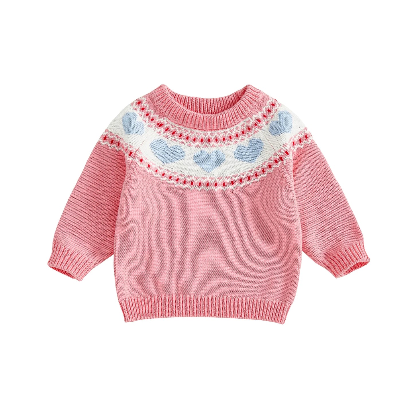 Baby Toddler Boy Girl Valentine's Day Sweater Heart Pattern Crewneck Long Sleeve Pullover Chunky Knit Top
