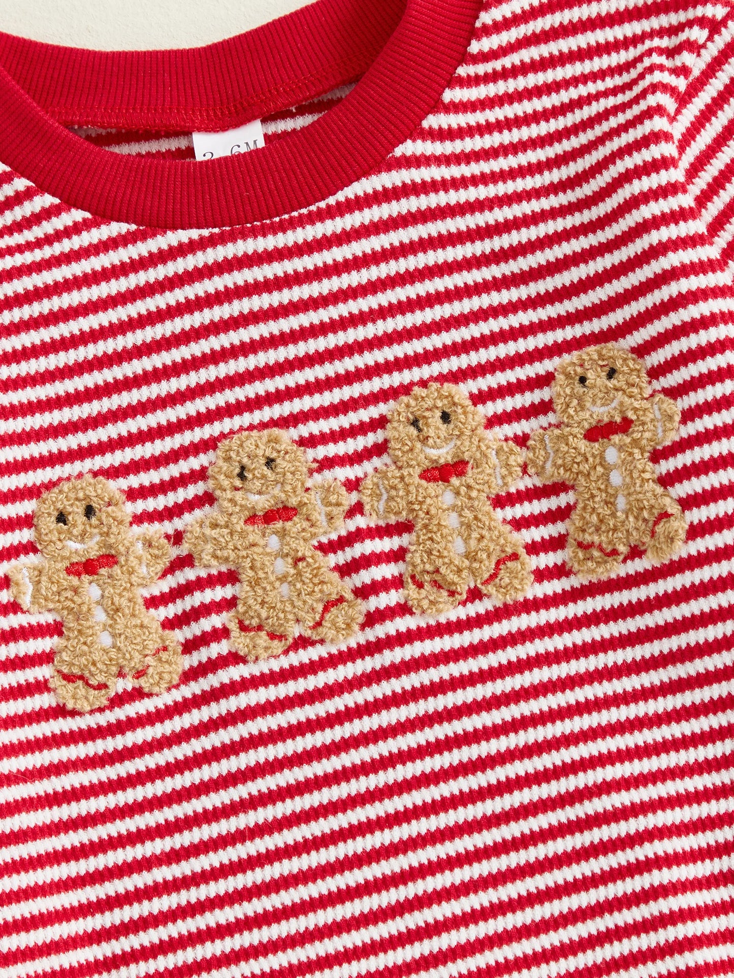 Baby Girls Boys Striped Romper Fashionable Christmas Gingerbread Embroidery Round Neck Long Sleeve Jumpsuit