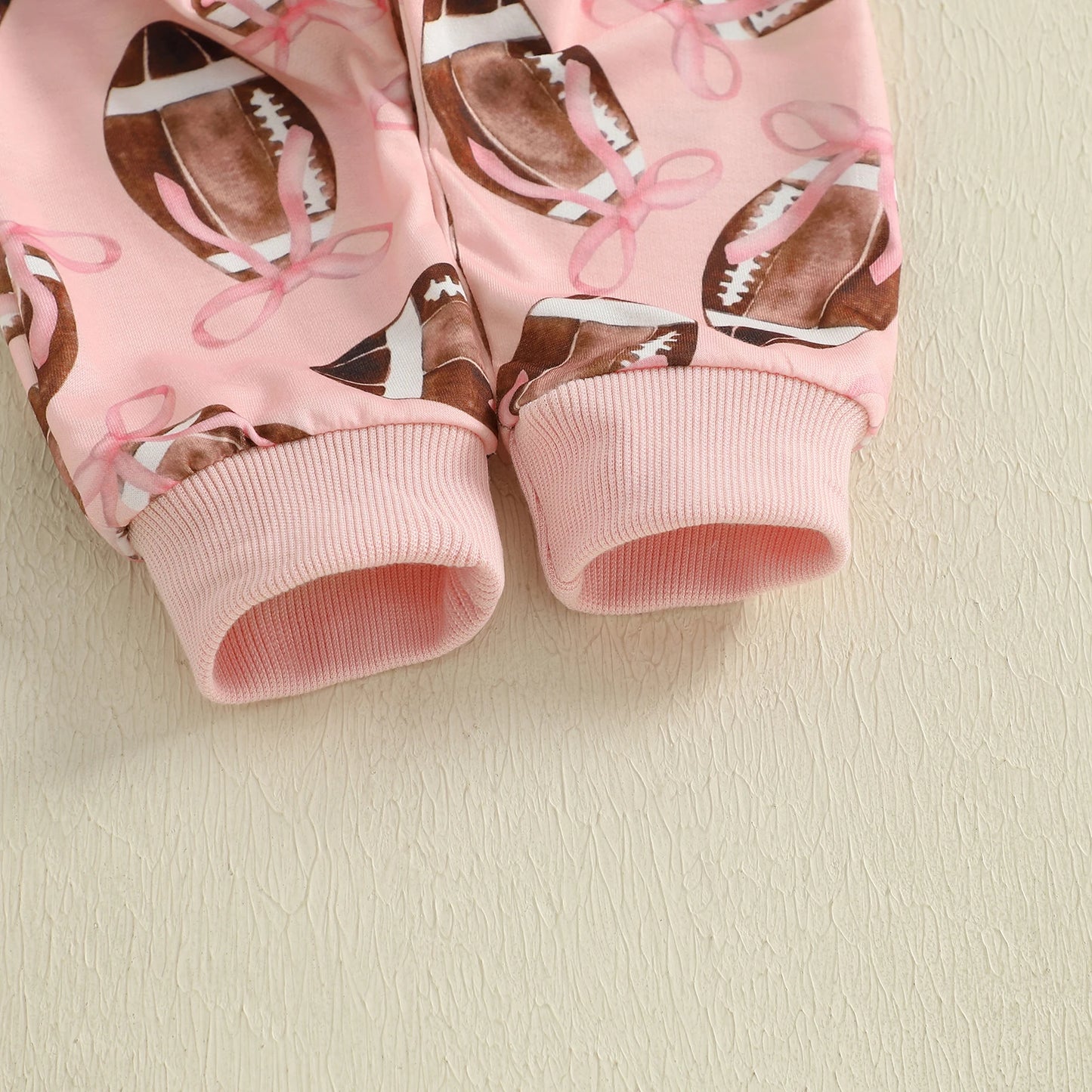 Baby Toddler Girls 2Pcs Fall Outfit Football Bow Print Crew Neck Long Sleeve Top with Pants Jogger Set