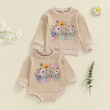 Load image into Gallery viewer, Baby Girls Little Sister Romper Long Sleeve Crew Neck Flower Letters Print Bodysuit
