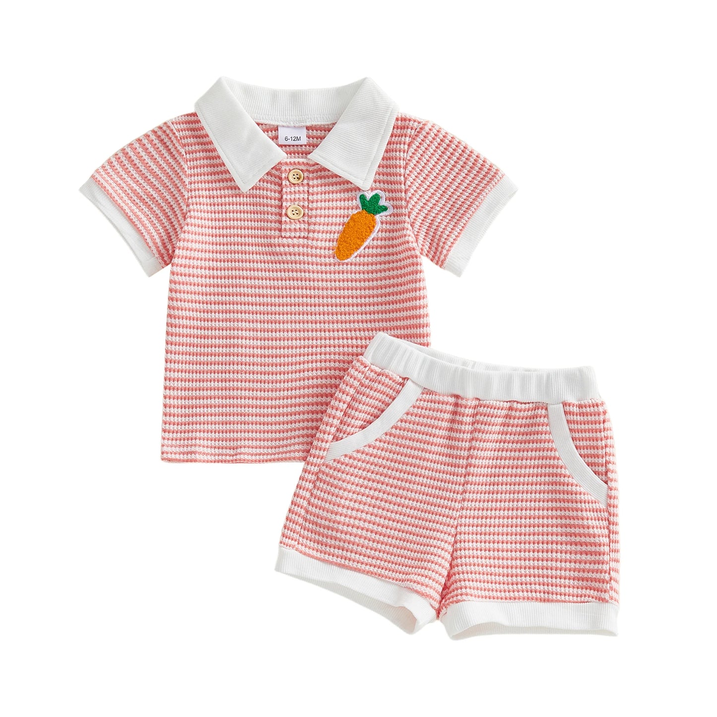 Baby Toddler Boys 2Pcs Easter Outfit Fashionable Striped Short Sleeve Carrot Cross Embroidery Top with Shorts 2Pcs Clothing Set