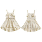 Baby Toddler Girls Summer Dress Casual Sleeveless Tank Square Neck Tie Belt A-Line Dress