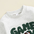 Baby Boys Girls Game Day Football Romper Letter Embroidery Long Sleeve Bubble Jumpsuit