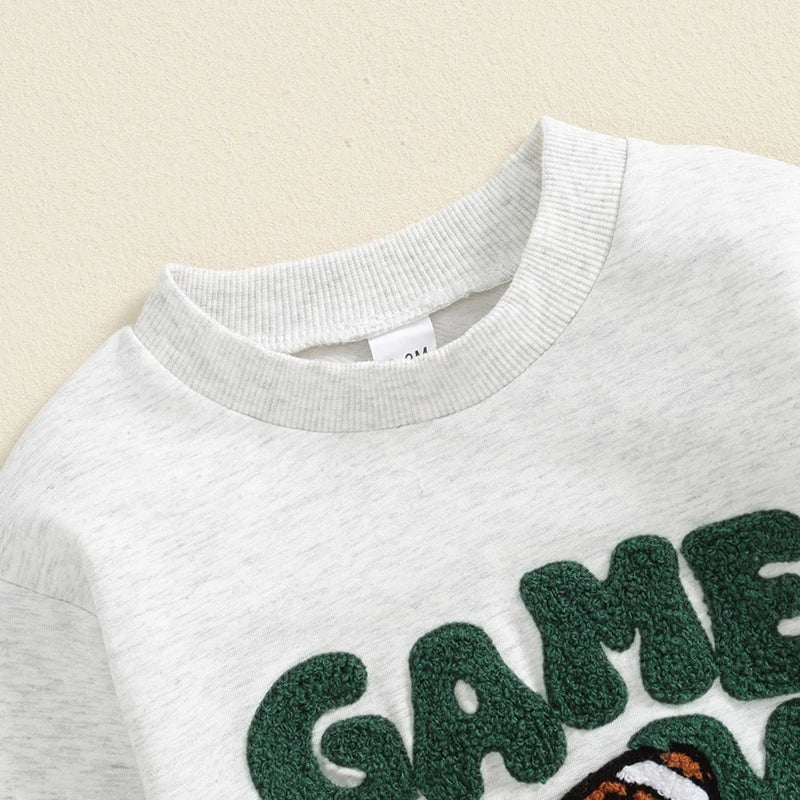 Baby Boys Girls Game Day Football Romper Letter Embroidery Long Sleeve Bubble Jumpsuit