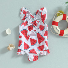 Load image into Gallery viewer, Toddler Baby Girl Summer Swimsuit Cute Sleeveless Watermelon Print Ruffle Bathing Suit
