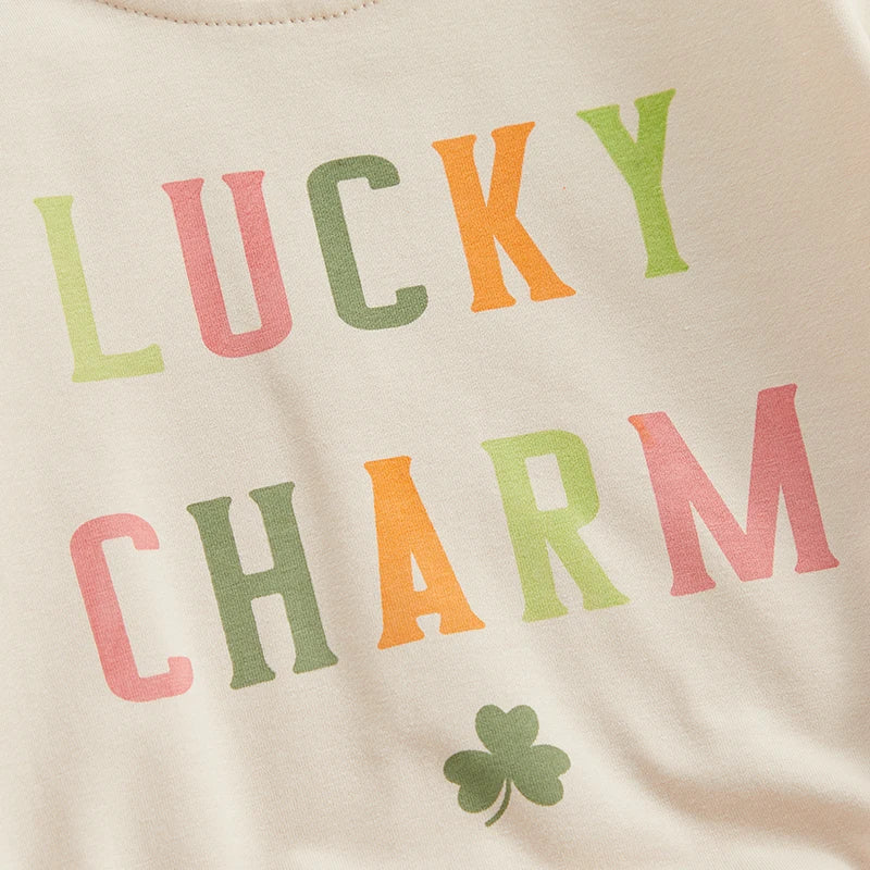 Baby Toddler Girl Boy St. Patrick's Day Bubble Romper Long Sleeve Lucky Charm Shamrock Print Clover Jumpsuit