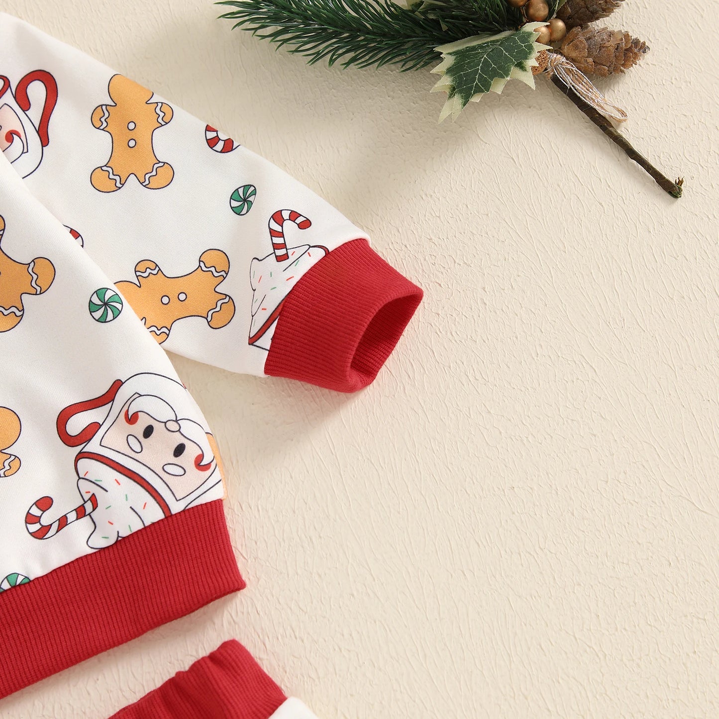 Baby Toddler Boys Girls 2Pcs Christmas Jogger Set Gingerbread Man Santa Mug Print Long Sleeve Top Long Pants Outfit